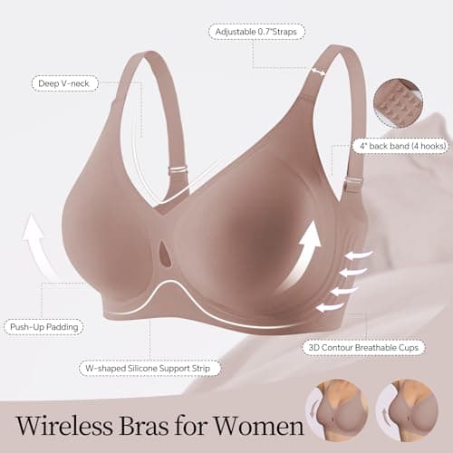 UIMERO Jelly Bras for Women Wireless Womens Bras No Underwire Supportive Comfortable Everyday Seamless Tshirt Bra Coffee - Thumbnail 4