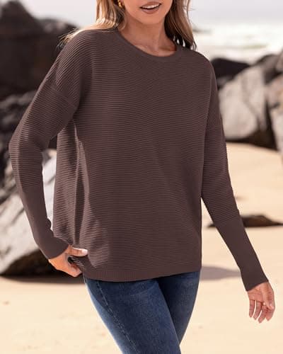 BTFBM Trendy Winter Sweater Christmas Sweater Long Sleeve Loose Fit Maternity Sweater Pullover Jumper Tops(Coffee,Small) - Thumbnail 4
