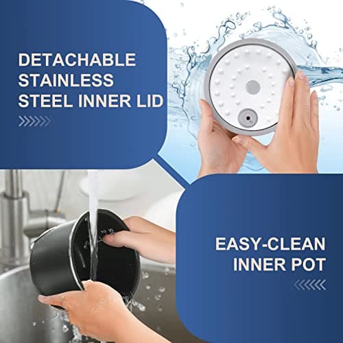 Bear Mini Rice Cooker 2 Cups Uncooked, 1.2L Portable Non-Stick Small Travel Rice Cooker, BPA Free, One Button to Cook and Keep Warm Function, Blue - Thumbnail 6