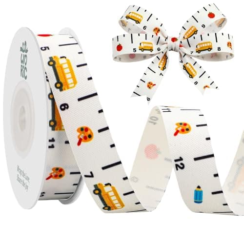 woric Ruler Ribbon 5/8" X 12 Yards Back to School Ribbon for Teacher Appreciation Gifts Back to School Decorations School Bus Apple Pen Crafts Ribbons for Gift Wrapping DIY Projects