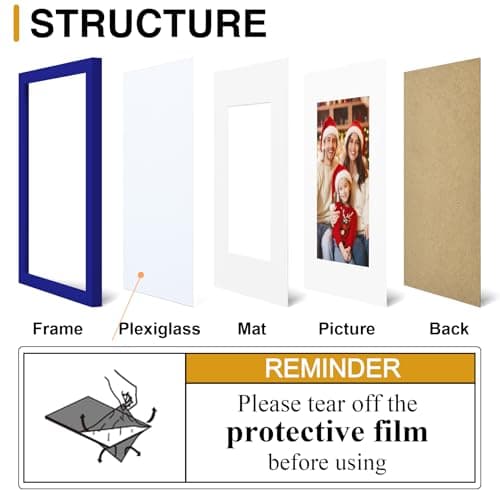 decorUhome 12x16 Picture Frame Set of 10, Display Photos 8.5x11 with Mat or 12x16 Unmatted for Picture Frames Collage Wall Decor, Royal Blue - Thumbnail 3