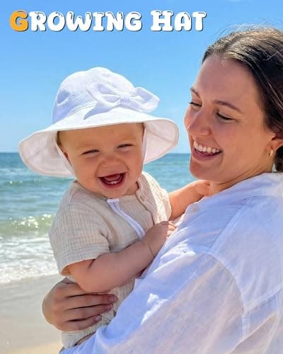 HONGTEYA Baby Sun Hat Cotton Stripe Bow Wide Brim Toddler Beach Bucket Hat - Thumbnail 6