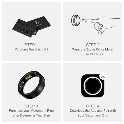 Victormont Vic Ring, Ultra-Light Titanium Smart Ring, 7-Day Battery Life, Fitness/Sleep/Stress Tracker for Women & Men, No APP Subscription Fees, IP68 Waterproof, iOS & Android Compatible (Black, 9) - Thumbnail 2