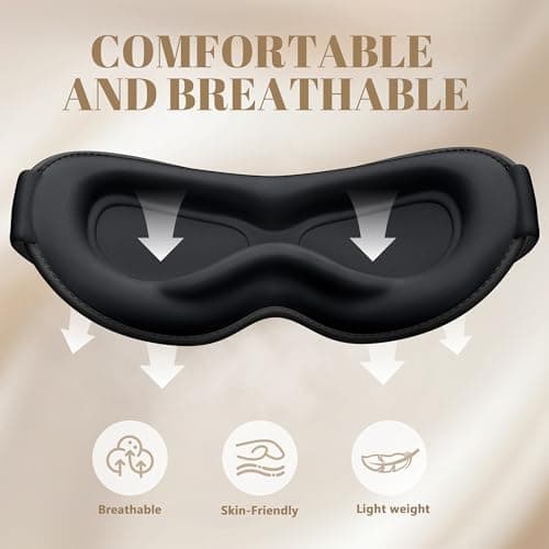 Vynix Sleep Mask for Men Women - 100% Blackout Eye Masks for Sleep, Zero Pressure 3D Sleeping Mask, Adjustable Light Blocking Eye Cover Blindfold for Travel, Nap, Night Work, Office - Black - Thumbnail 6