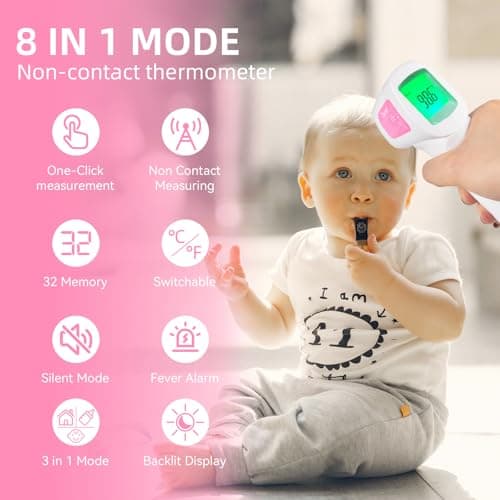 Snomd Non-Contact Infrared Forehead Thermometer for Adults, Kids & Baby, 3-in-1 No-Touch Digital Fever Temperature Gun, Accurate & Fast Reading - Thumbnail 6
