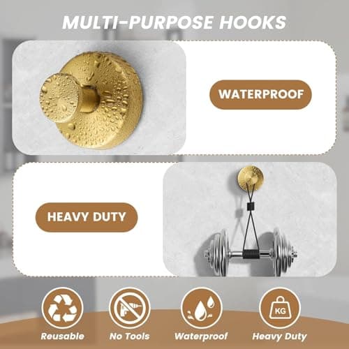 BKV Suction Cup Hooks for Glass Window,Removable Shower Hooks for Inside Shower,Metal Towel Hooks for Bathrooms,4 Pack(Gold) - Thumbnail 5