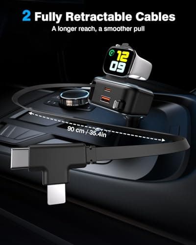 6 in 1 Retractable Car Charger, 100W USB C + USB A Fast Charging for iPhone 17/16/15/14/13/12/11, iWatch, Android, Travel Essentials Car Accessories, Gift for Men & Women (Grey) - Thumbnail 5