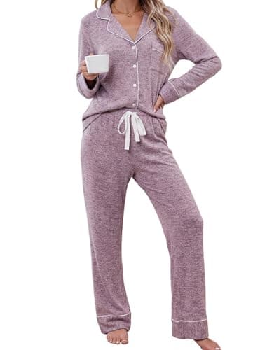 Leikar Button Up Pajama Set For Women 2 Piece Long Sleeve Shirt And Pajama Pants Soft Pjs - Image 1