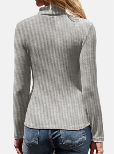 GKBK Womens Turtleneck Long Sleeve Tops Ribbed Basic Tshirts Thermal Underwear Warm Lightweight Fall Sweaters 2025 Fashion Outfits Winter Clothes Grey - Thumbnail 4