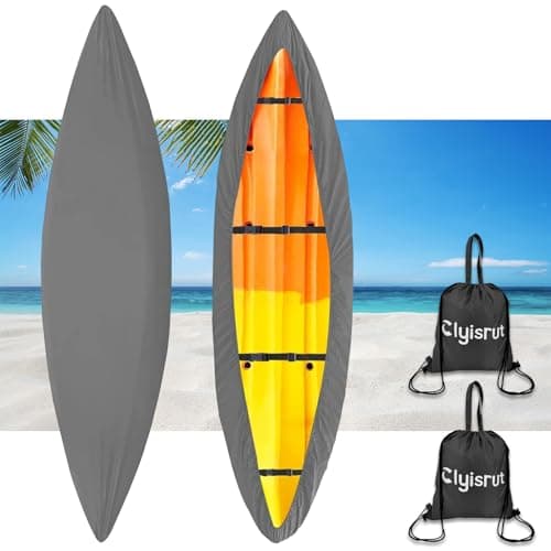 Clyisrut 2 Pack Outdoor Storage Waterproof Kayak Covers, 10-11.5FT Canoe Covers Boat Cover Accessories, UV Protection Ultra Shade, Dust Cover for Fishing Boat Canoe (10-11.5FT,Gray) - Image 1