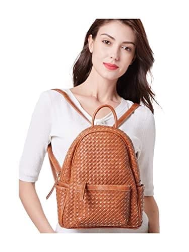 SHOMICO Mini Woven Backpack Purse for Women Trendy Daypacks Stylish Backpack Women's Fashion Handbag for Easter Egg Hunt, Spring Travel Vacation, Easter Gift (Small Camel Woven) - Thumbnail 3