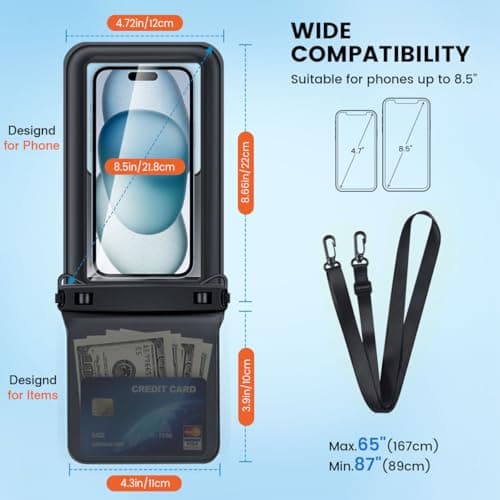 Bersiler Floating Waterproof Phone Pouch 2 Pack, IPX8 Waterproof Phone Case with Double Space, Beach Cruise Vocation Essentials, Underwater Cell Phone Dry Bag for iPhone 17 16 15 Galaxy S26 Ultra - Thumbnail 2