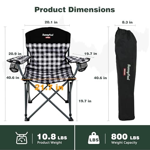 SUNNYFEEL Oversized Folding Camping Chair 2 Pack 800 LBS Heavy Duty for Big Tall People Red Padded Portable Collapsible Chairs with Armrest Cup Holder & Pocket for Outdoor Travel Picnic Camp Sports - Thumbnail 3