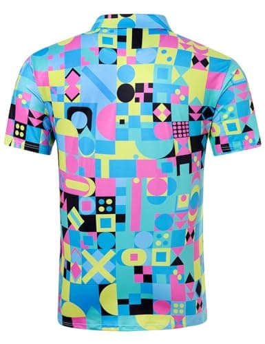 uideazone Mens Polo Shirts Athletic Dry Fit Golf Shirt 80S 90S Colorful Geometry Golf Polos Performance Tennis Shirt S - Thumbnail 4