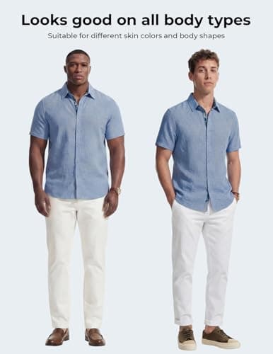 PJ PAUL JONES Men's Short Sleeve Button Down Shirt Casual Linen Summer Beach Wedding Dress Shirt Navy - Thumbnail 6