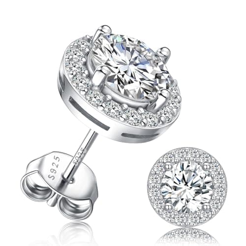 Lyniuoy Moissanite Studss For Women Men Sparkle Cubic Zirconia 18K White Gold Plated 925 Sterling Silver Hypoallergenic Flat Back Stud Gifts For Women Wife Girlfriend 5.0mm 0.5ct X2 - Image 1