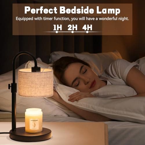 FINCMY Candle Warmer Lamp with Timer, Dimmable Candle Wax Warmer Candle Lamp Warmer with 2 Bulbs, Mothers Day Gifts Birthday Gifts for Women Bedroom Home Decor (Linen-Upgraded) - Thumbnail 2