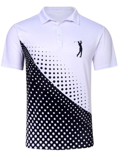 uideazone Mens Polo Shirts Short Sleeve Athletic Dry Fit Golf Shirt White Black Performance Golf Polos Classic Polo Jersey M - Image 1