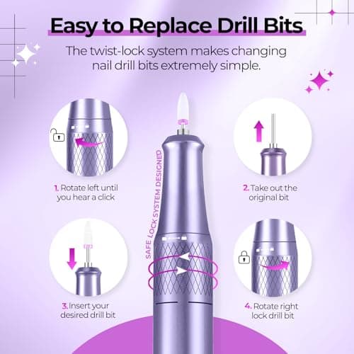 JOSGLOI Electric Nail Drill Professional: 40000RPM Electric Nail File Kit E File Nail Drill Machine with LCD Display for Acrylic Gel Nail, Manicure Pedicure Polishing Nail Grinder for Salon Home Use - Thumbnail 3