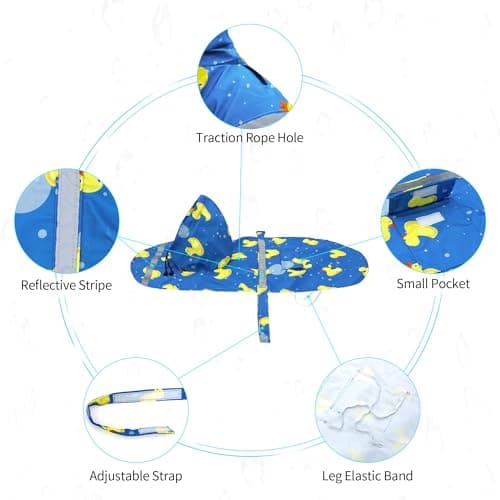 NACOCO Large Dog Raincoat Adjustable-Pet Rubber Ducks Yellow Water Proof Clothes Lightweight Rain Jacket Poncho Hoodies with Strip Reflective Blue (Blue XXXL, Yellow Duck) - Thumbnail 3