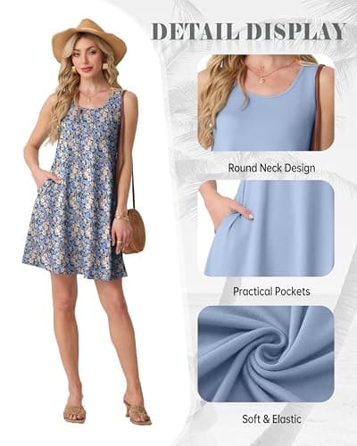FREEOAK Womens Dresses Floral Print Short A-Line Casual Summer Sundress with Pockets Breathable Boho Beach Vacation Dress - Thumbnail 5