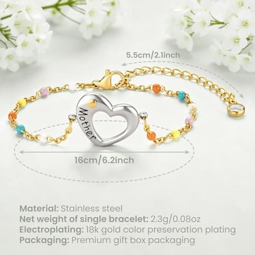 YUMUN 18K Gold Plated Matching Heart Charms Bracelet Set for Women, Adjustable Mother’s Day Gift Two Bracelet Pack (Heart Br G) - Thumbnail 2