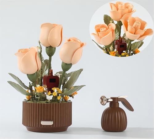 Yushinv Electric Flower Bouquet Building Set with Remote Control Spray-Bottle, 255 PCS,Original Music (Type :Symphony) Motorized Roses Flowers STEM Construction Kit, Automatic Blooming Bouquet - Image 1