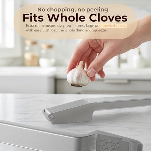 No Peeling Required, 100% Stainless Steel Garlic Press – Odor-free Cleaning, Rust Proof, Detachable Handle, Fine Mincer, 5 years Guarantee, Dishwasher safe garlic crusher tool, Moledor de ajo - Thumbnail 5