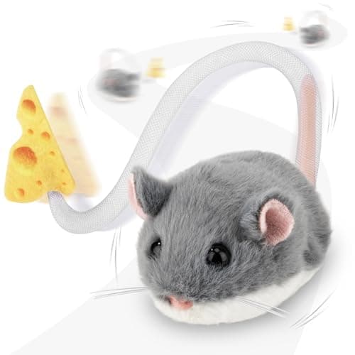 Migipaws Interactive MigiMouse Cat Toy 360° Rolling & Spin with Mesh Plastic Tail for Indoor Cats Smart Motion Sensor, Realistic Squeak, Rechargeable Plush Kitten Toy(Grey) - Image 1