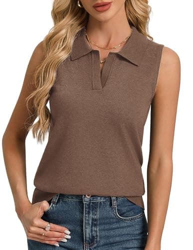 Kate Kasin Women Polo V Neck Tank Top 2026, Summer Brown Sweaters Vest Lightweight, Business Casual Sleeveless Work Tops Trendy S