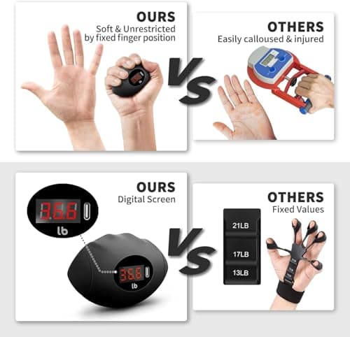 DIOTUSS Hand Grip Strengthener, Rechargeable Digital Grip Strength Trainer up 220.4 Lbs(100kg) Hand Grip Exerciser Equipment for Strength Training-Forearm-Gripper-Finger, Stress Balls for Adults/Kids (Black) - Thumbnail 4