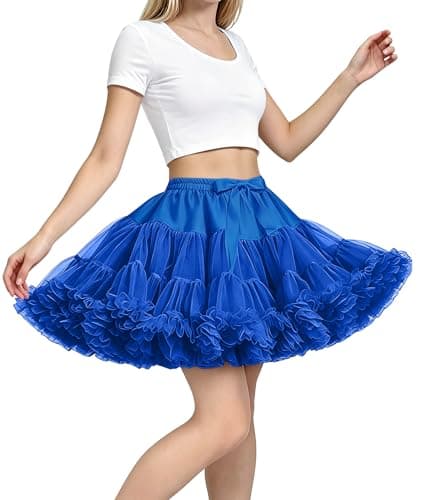 Women Short Tulle Petticoat Skirt Satin Lined Elastic High Waist Underskirt Tutu for Wedding Ballet Lolita Party Royal Blue - Image 1