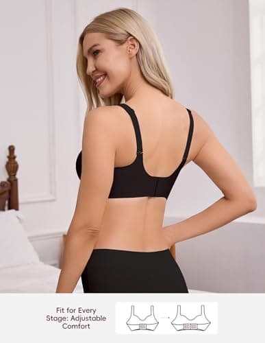BRATUC Maternity Bras for Breastfeeding Seamless Wireless Support Nursing Bra Soft Comfy Pregnancy Sleep Bralette Medium Black - Thumbnail 5
