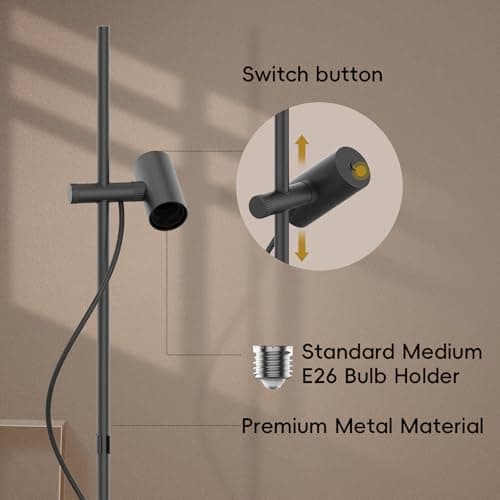 MOSLIAN Floor Lamp for Living Room,Adjustable Height&Dimmable&Rotatable lamp Head Standing Floor Lamp,2200K Warm Ambiant Lighting with Amber Clear Bulb for Living Room,Bedroom (Bulb Included) - Thumbnail 4