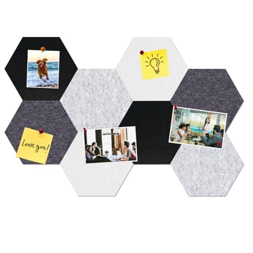 HULAVO Large Hexagon Felt Cork Board Tiles, Self Adhesive DIY Felt Bulletin Board Pin Board with 35 Pushpins for Office School Home Wall Decor(Black+Deep Grey+Light Grey)