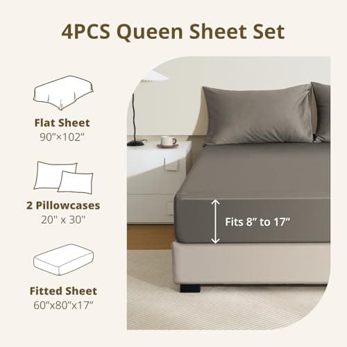 CieloCloud Queen Bed Sheets Set, 4PCS 100% Egyptian Long-Staple Cotton Bedding Sheets with Dual-Lock System, Luxury Soft and Comfort, 1000 Thread Count, Deep Pocket Fits 8" to 17" Mattress - Thumbnail 4