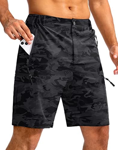 Pudolla Men's Hiking Cargo Shorts 9" Lightweight Outdoor Work Shorts for Men Travel Golf Camping Casual with 5 Zipper Pockets(Black Camo Medium) - Image 1