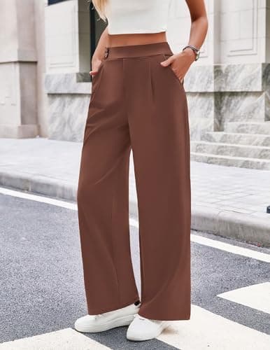 LOOKBOHO Wide Leg Pants for Women Work Business Casual High Waisted Dressy Pants Flowy Trousers Office Khaki - Thumbnail 4