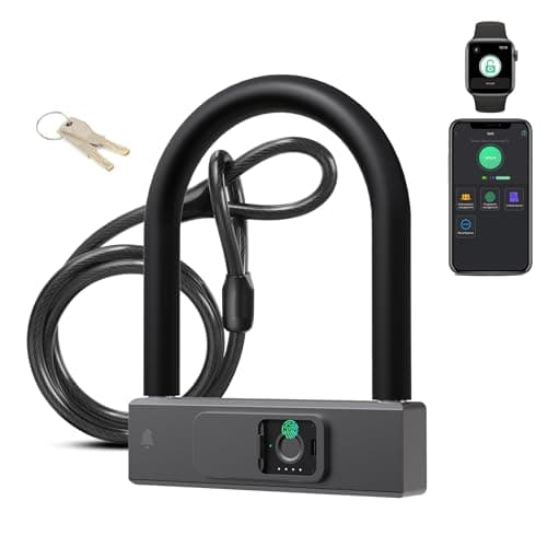 Smart Bike U Lock with Cable eLinksmart Heavy Duty Fingerprint Bicycle U-Lock,18.4mm Shackle 1.5m Cable with Strap Holder Bracket for Road, Mountain, Electric Bike, App Unlock,Angle Grinder Resistant