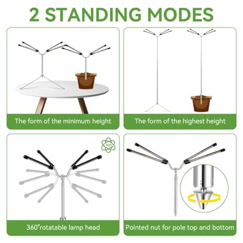 Grow Lights for Indoor Plants Full Spectrum,15-62 Inches Height Adjustable Dsektop and Standing Plant Growing Lights with Detachable Tripod Stand for Large and Small Plants, Auto On/Off Timer - Thumbnail 3