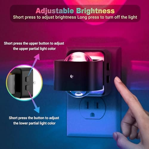 JandCase Night Lights Plug into Wall,10-Colored Changing Night Light for Kids,180° Rotatable Plug RGB LED Nightlight with Dusk to Dawn Sensor for Halloween Decoration, Children Room,Party - Thumbnail 5