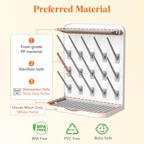 Lifewit Large Baby Bottle Drying Rack with 15 Hooks, Newborn Essentials Must Haves, Countertop Holder Organizer for Baby Stuff, Rack Dryer for Pacifiers, Weighted Straws, Pump Parts - Thumbnail 5