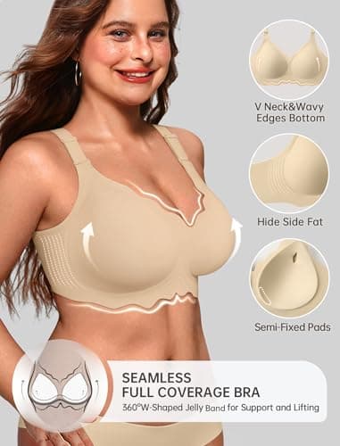 OEAK Women Value Series Jelly Bras Wireless Pushup Convertible Bra Semolina,L - Thumbnail 2