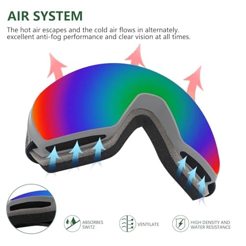 OULAIQI Ski Snow Goggles,OTG UV400 Protection,Anti Fog Skiing,Skating,Snowboarding,Snowboard Goggles For Men Women Youth (Green) - Thumbnail 6