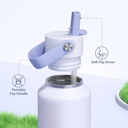 POWCAN 18 oz Slim Insulated Water Bottle: Leakproof, Lightweight, Cold for 24 Hrs, Double Walled Stainless Steel Water Bottle with Straw for Outdoors, Travel, Hiking, Biking, Sport (Lupine Haze) - Thumbnail 4