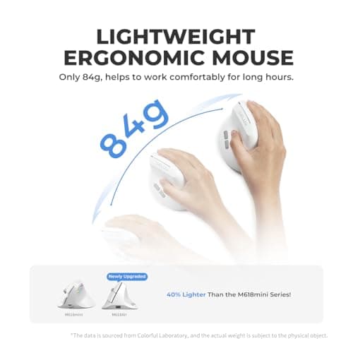 DELUX Wireless Ergonomic Vertical Mouse for Small Hands, 84g Ultra-Light,1000Hz Gaming,4000DPI, Rechargeable, Wireless Ergonomic Mouse for Wrist Pain Relief, Carpal Tunnel,Laptop/PC/Mac(M618AIR-White) - Thumbnail 6