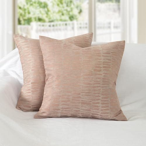 DOLLMEXX Jacquard Decorative Throw Pillow Cover for Sofa, Set of 2, 18"×18" Pink Decorative Pillow Covers, Living Room Lumbar Pillows Covers - Image 1