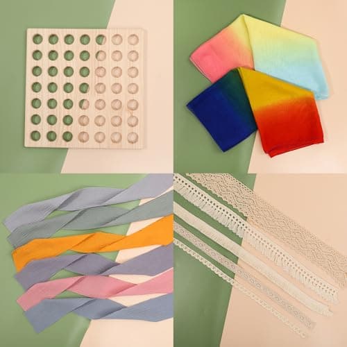 Eray Wooden Lacing Toys Open Ended Busy Board with Play Silks Weaving Board Montessori Gifts Loose Parts Play Materials for Kids - Thumbnail 3