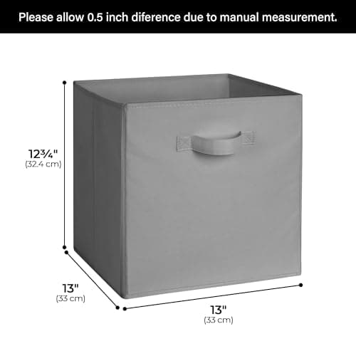 Cupic Cupid 13x13 Storage Cubes, 6 Pack Open Storage Bins with Handles, Storage Cube Organizer for Clothes and Toys, Collapsible Cube Bins for Closet, Shelves, Offices, Gray - Thumbnail 2
