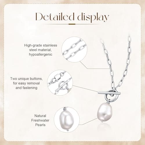 Baroque Pearl Pendant Necklaces for Women, 14K Gold Sliver Plated Adjustable Chain Toggle Clasp Necklace Women Wedding Anniversary Jewelry for Mothers Day Christmas Birthday Valentine's Day Gifts (Sliver) - Thumbnail 5